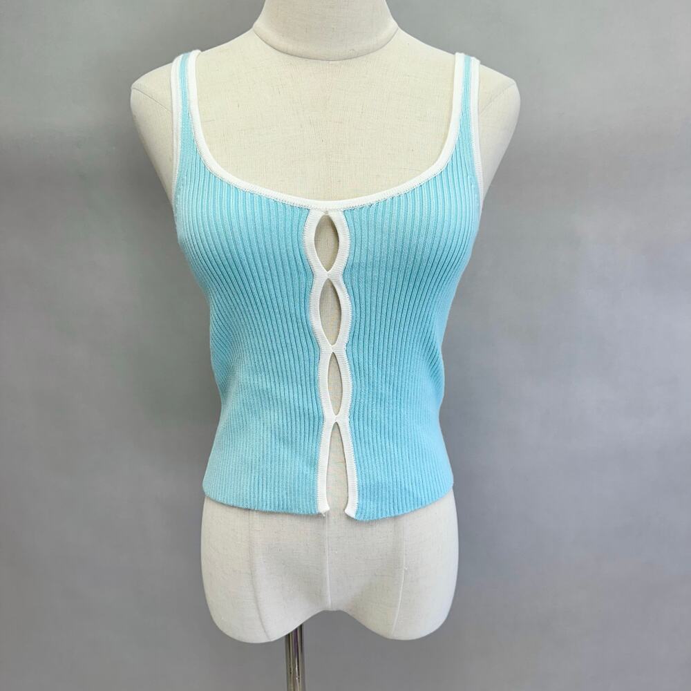 Abercrombie & Fitch Contrast Trim Cutout Tank turquoise & white Size Small NWT‎